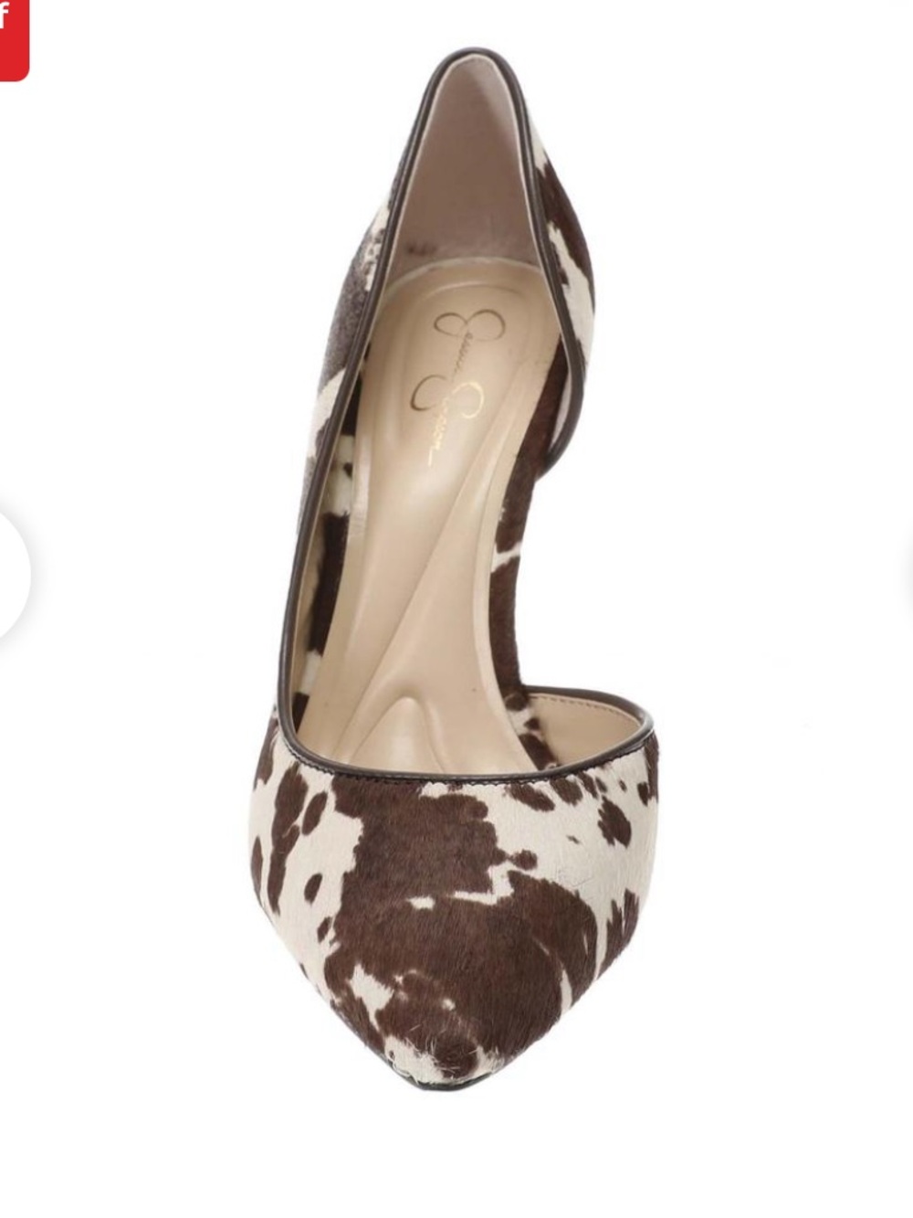 Jessica Simpson Cassini Brown White Cowhide D'Orsay Pointed Pump Heels 5 BNIB